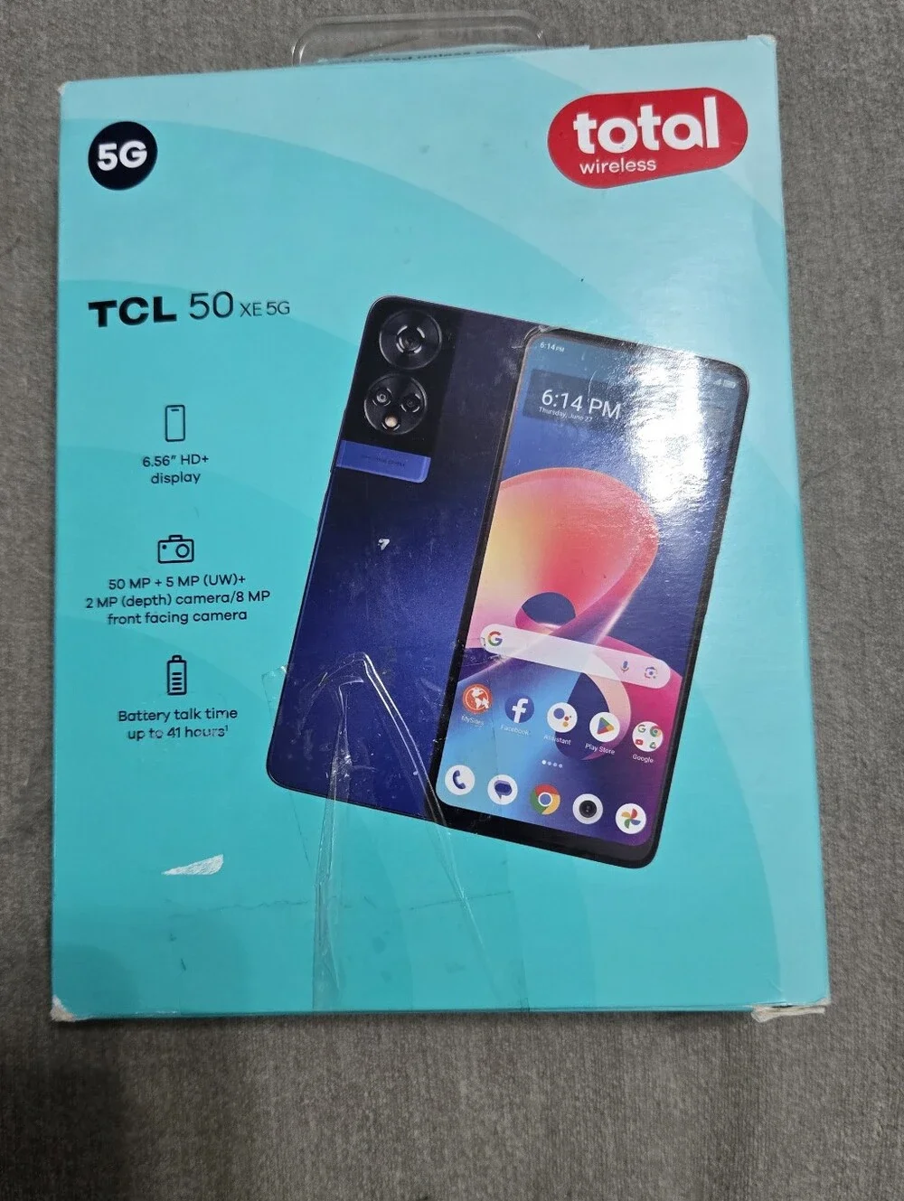 NIB TCL 50 XE 5G Blue Smartphone Total Wireless 128GB